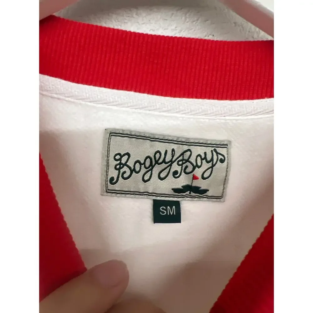 Bogey Boys Sz SM Red White Pinstripe Crewneck Golf Sweatshirt